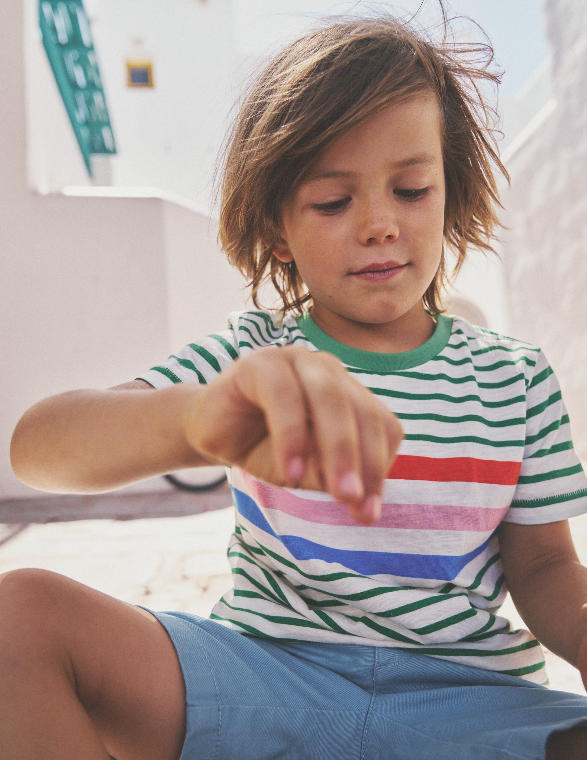 Rainbow Stripe Slub T-shirt-Highland Green Multi Stripe - Image 4