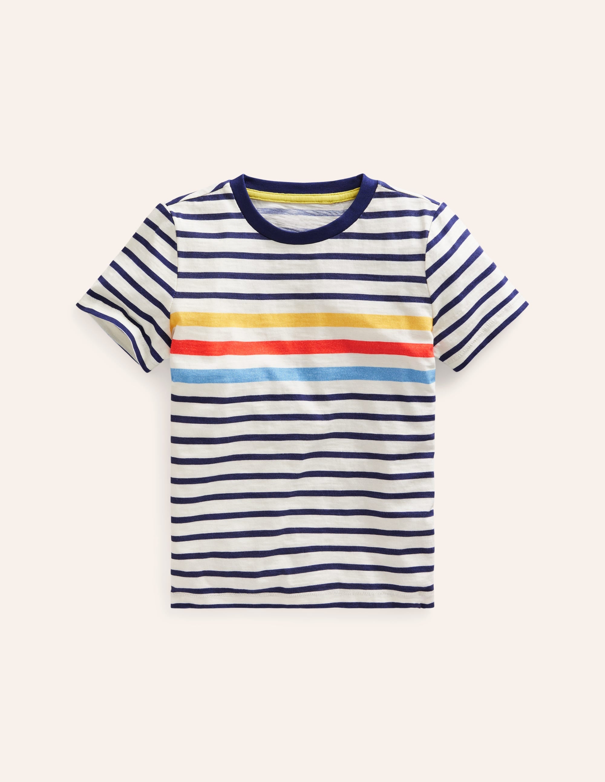 Rainbow Stripe Slub T-shirt-College Navy Multi Stripe - Image 1