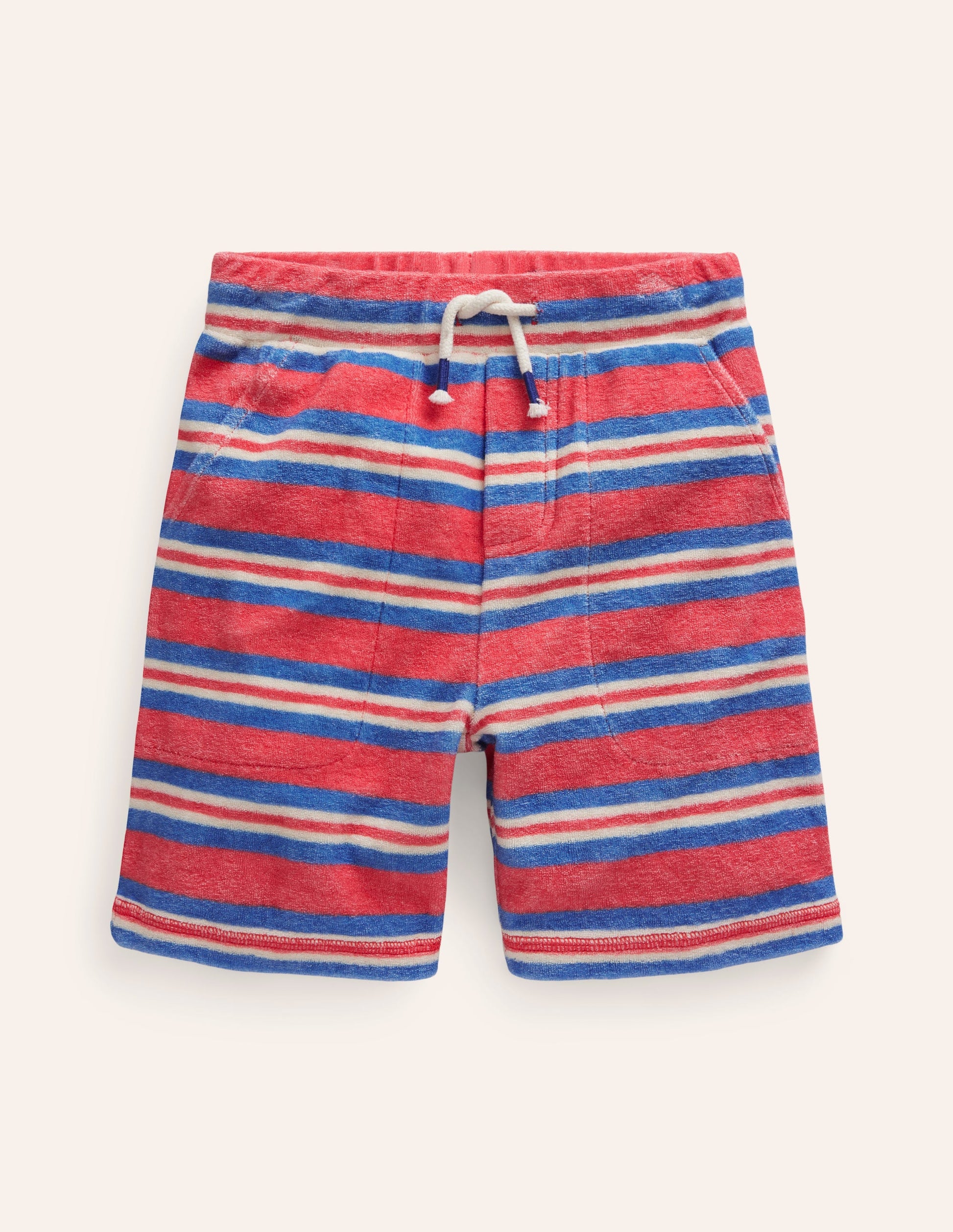 Towelling Sweat Shorts-Jam Red/ Cabana Blue Stripe-1