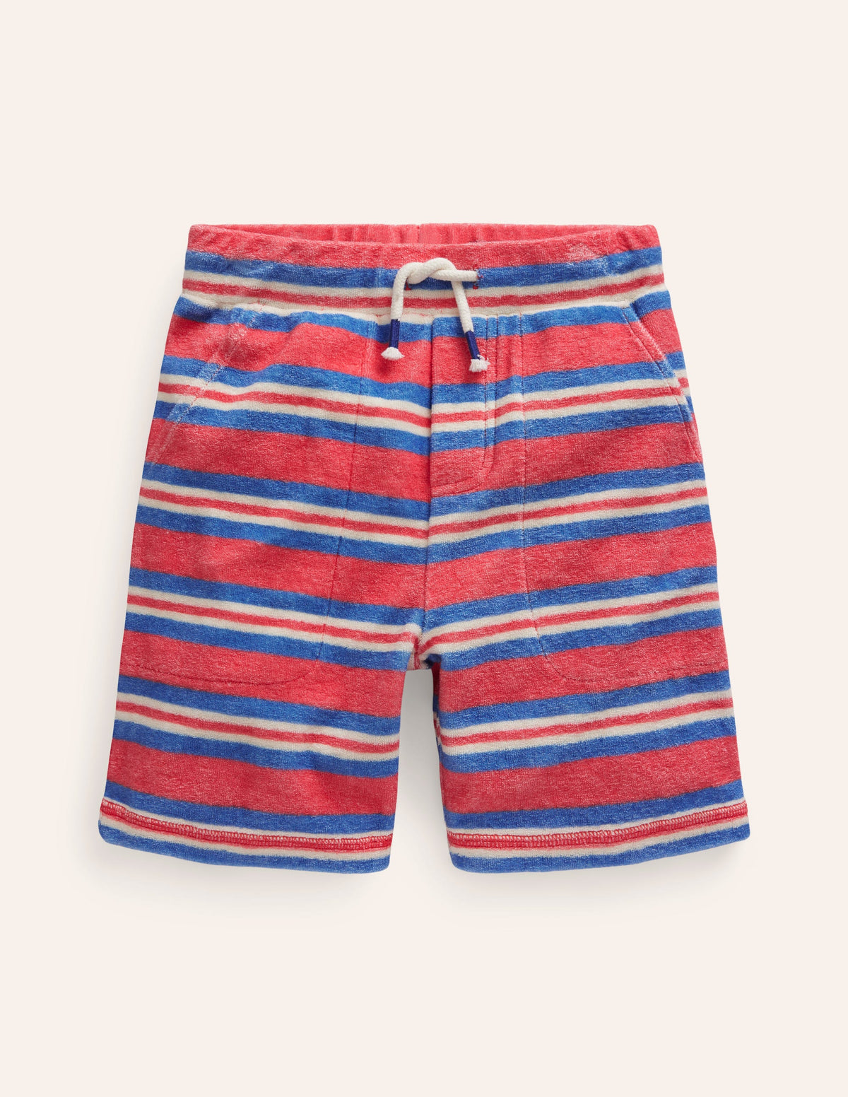 Towelling Sweat Shorts-Jam Red/ Cabana Blue Stripe - Image 1