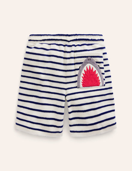 Shark Towelling Shorts-Greek Blue/ Ivory Stripe