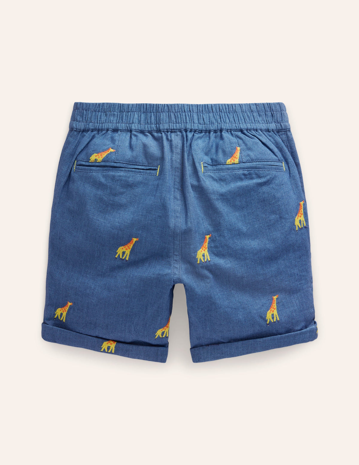 Smart Roll Up Shorts-Chambray Giraffe Embroidery - Image 2