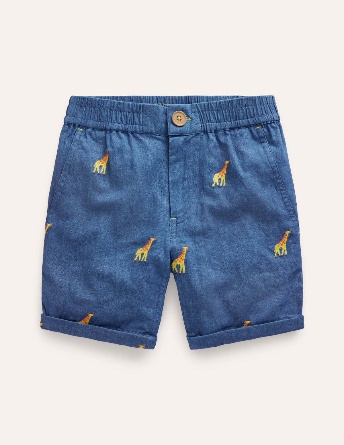 Smart Roll Up Shorts-Chambray Giraffe Embroidery - Image 1