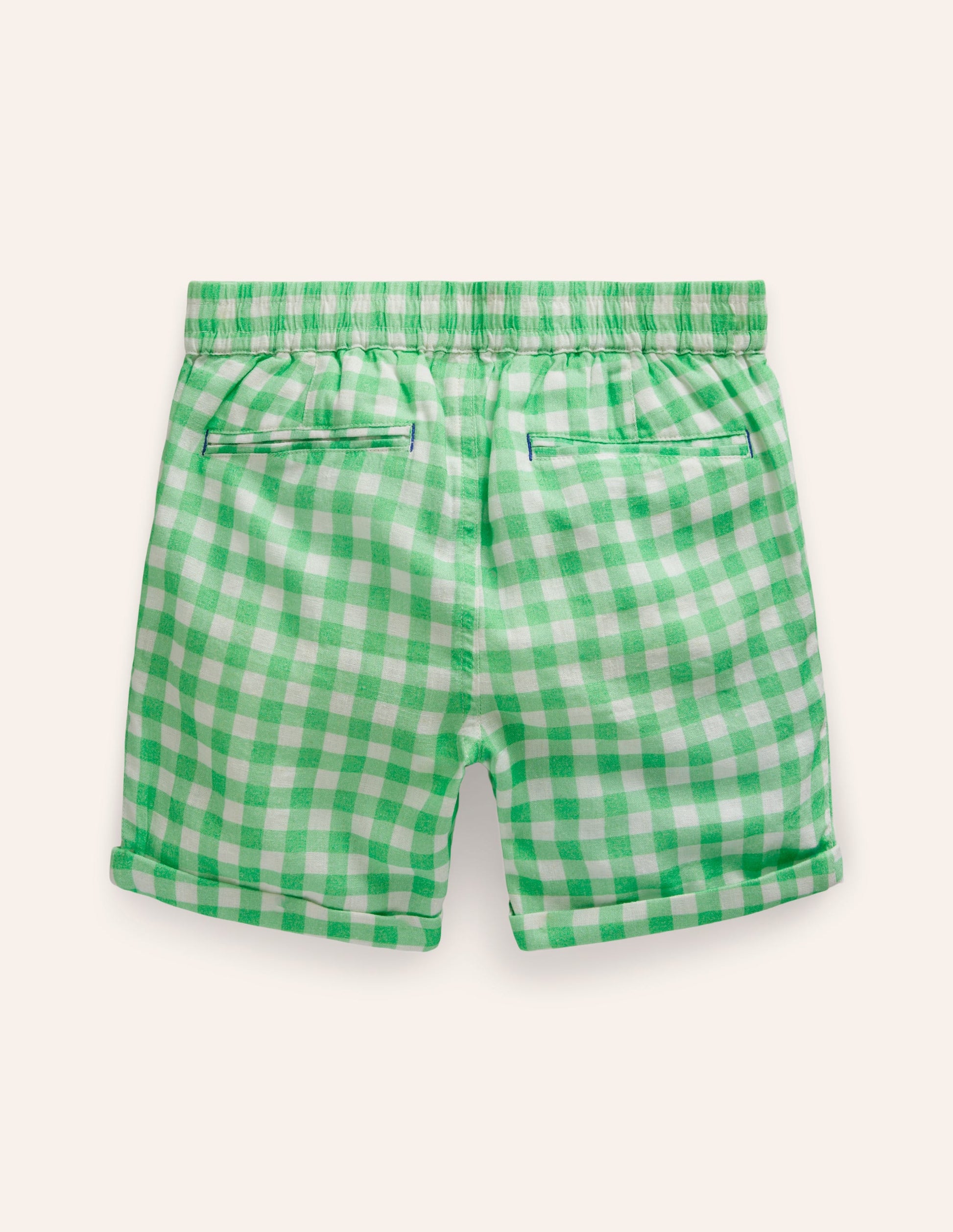 Smart Roll Up Shorts-Pea Green Gingham-4
