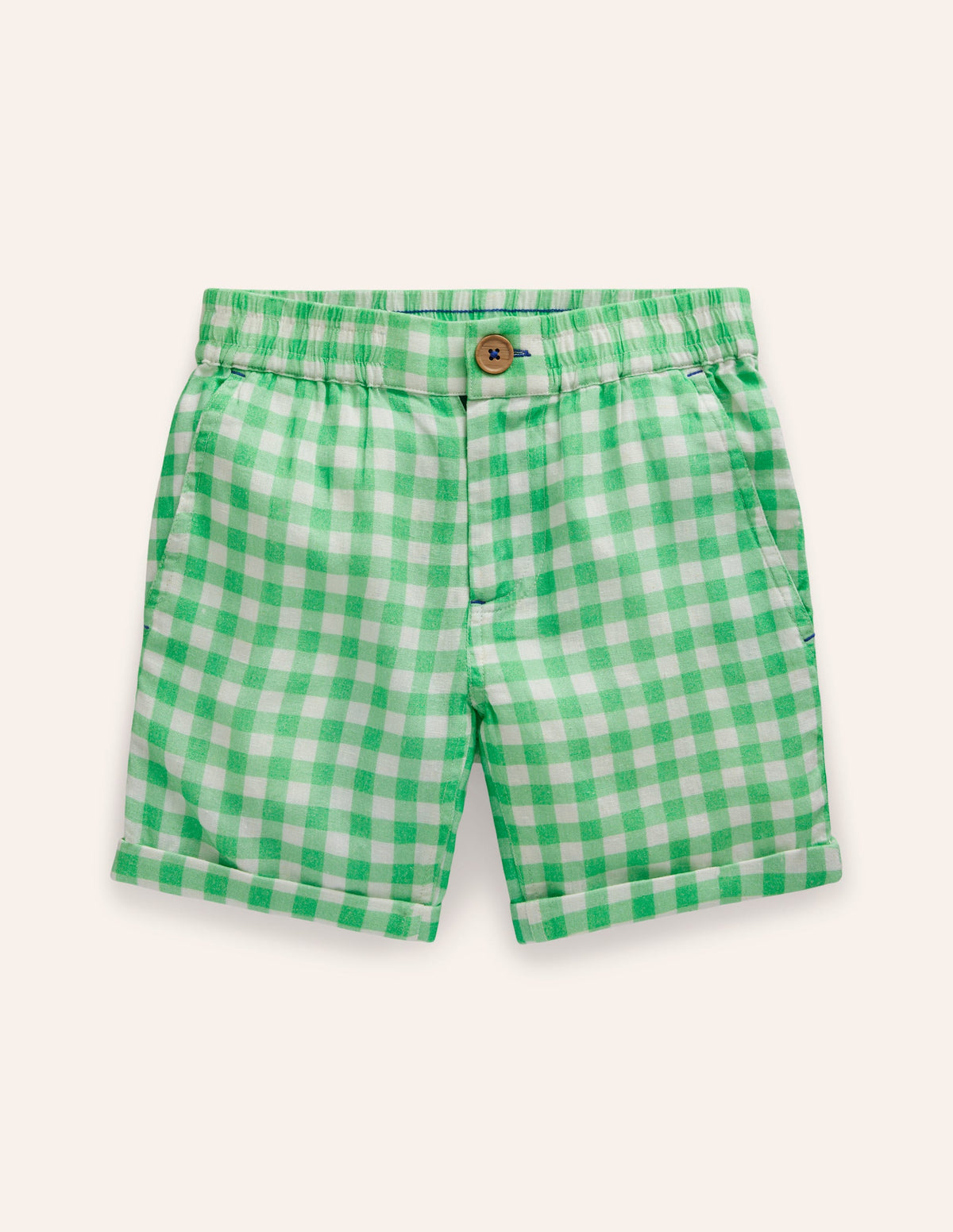 Smart Roll Up Shorts-Pea Green Gingham - Image 3