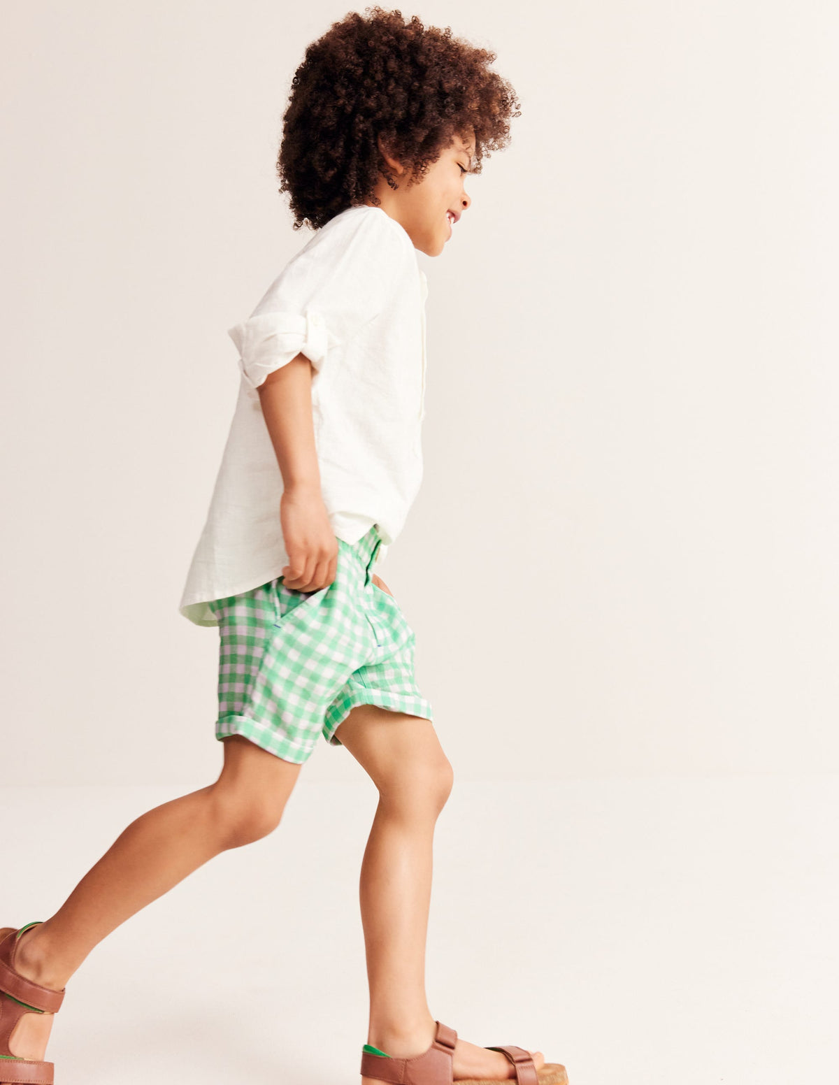 Smart Roll Up Shorts-Pea Green Gingham - Image 1