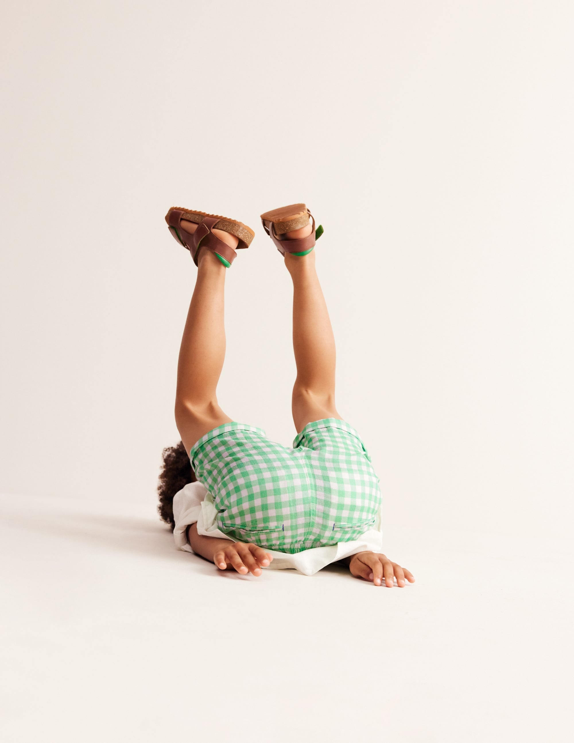 Smart Roll Up Shorts-Pea Green Gingham - Image 2