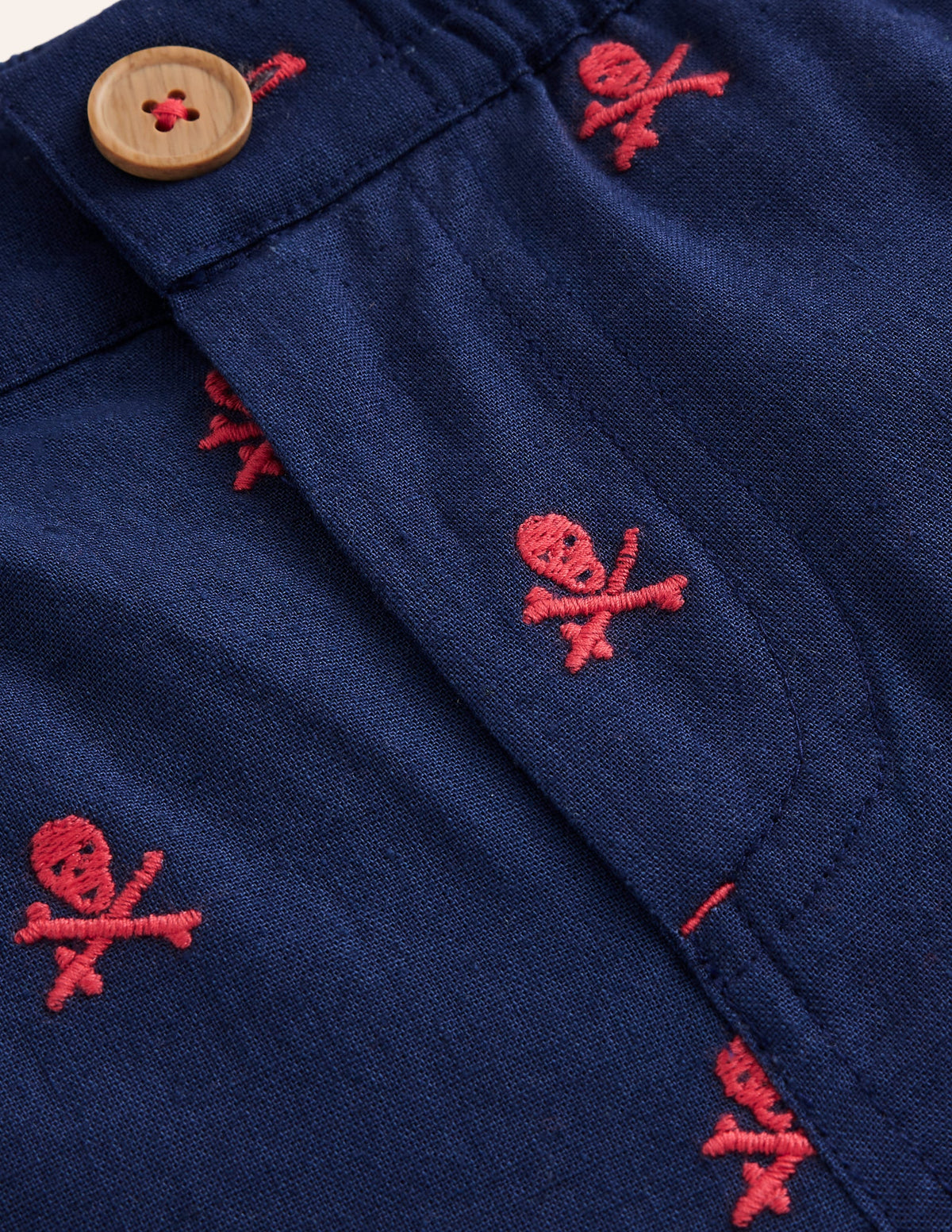 Smart Roll Up Shorts-College Navy Skull Embroidery - Image 3