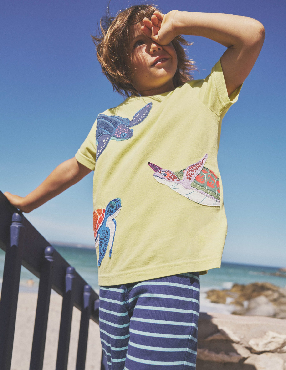 Big Appliqué Animals T-shirt-Sherbet Yellow Turtles-4