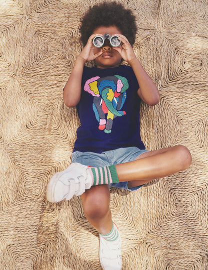 Boucle Detail Animal T-shirt-College Navy Elephant-4