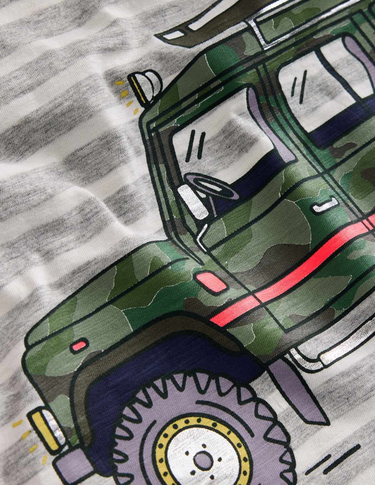 Foil Printed T-shirt-Grey Marl/ Ivory Stripe Jeep-3