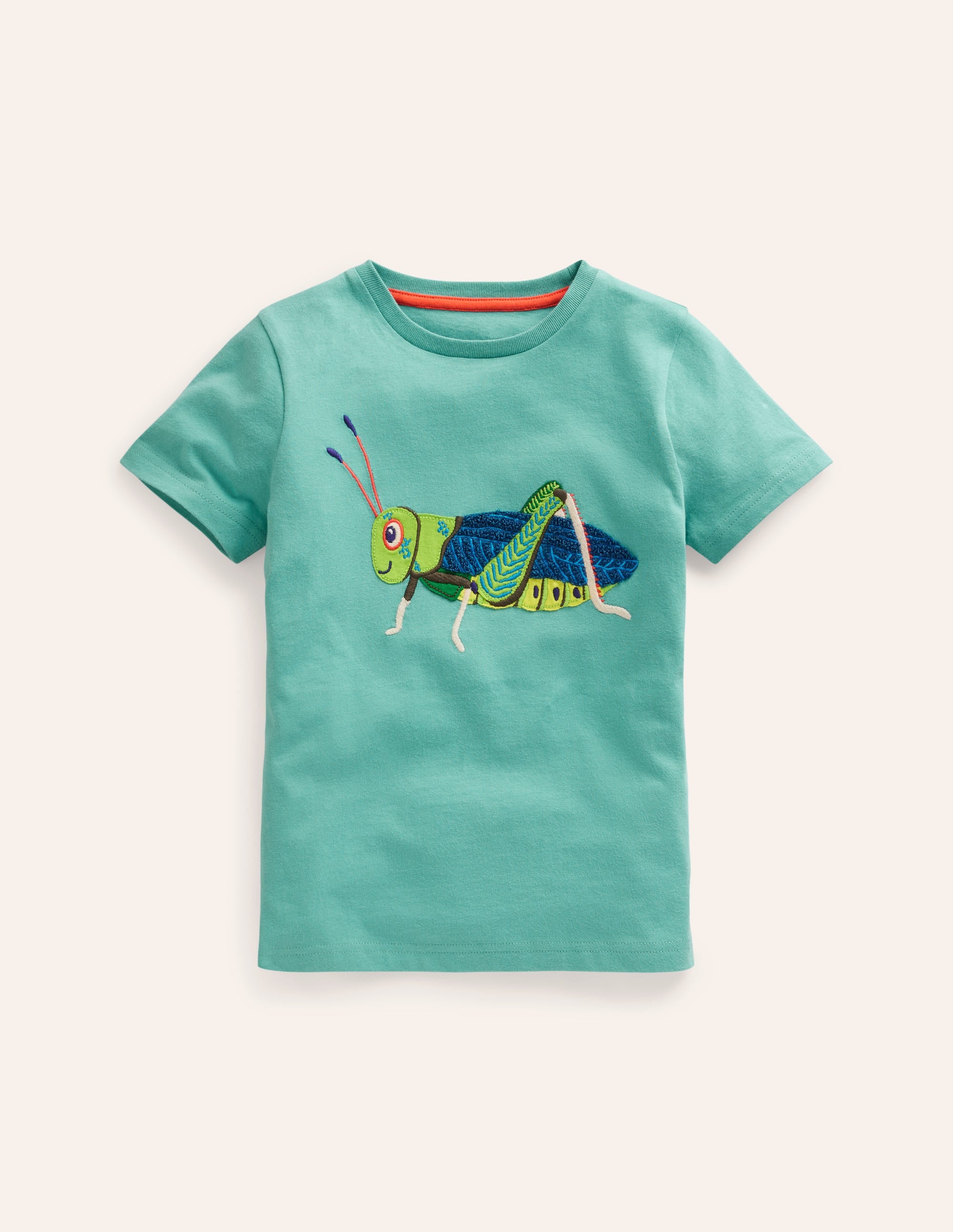Short Sleeve Applique T-Shirt-Corsica Blue Grasshopper - Image 1