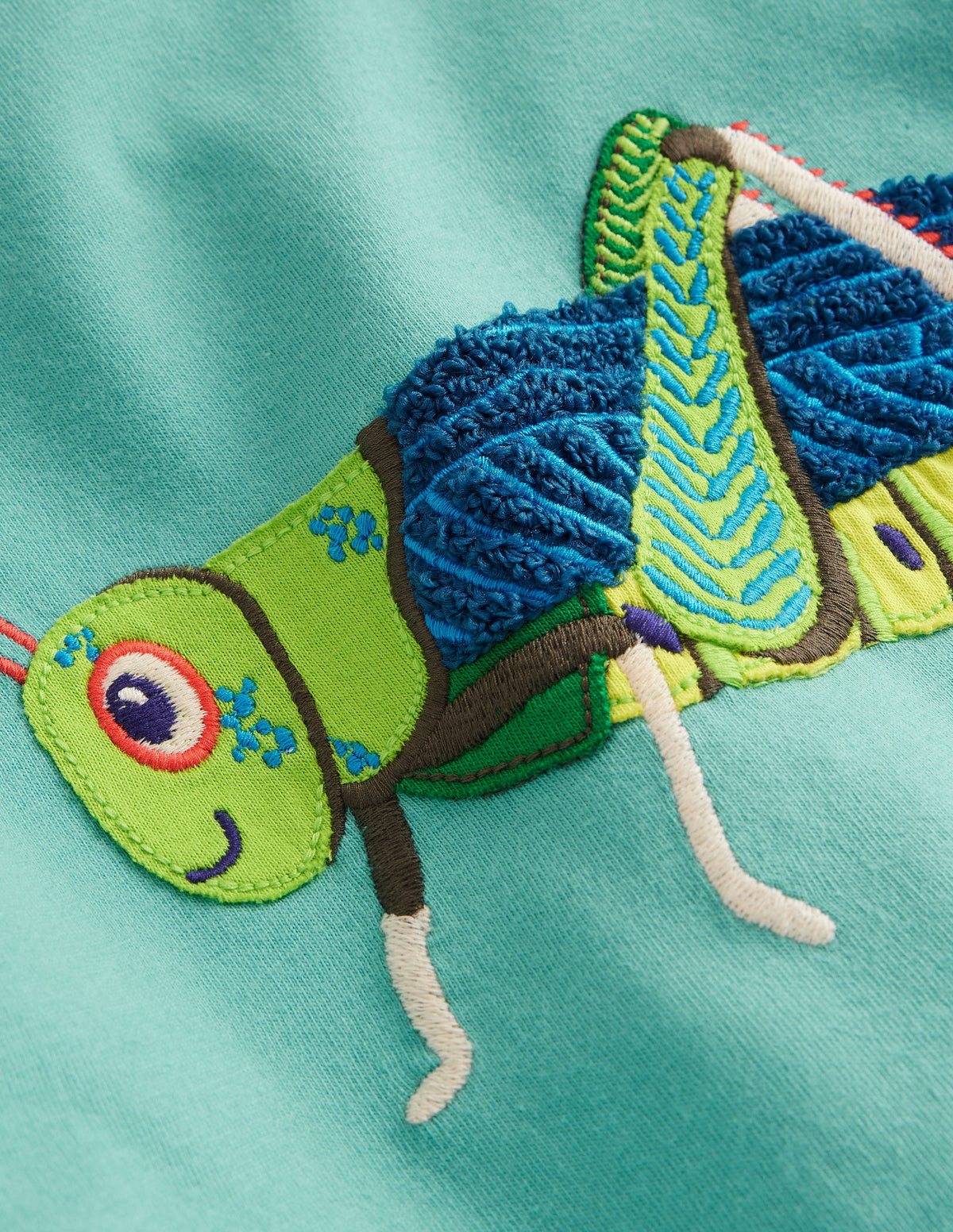 Short Sleeve Applique T-Shirt-Corsica Blue Grasshopper - Image 3