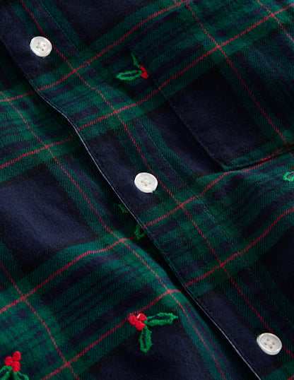 Cosy Cotton Check Shirt-Christmas Embroidered Check