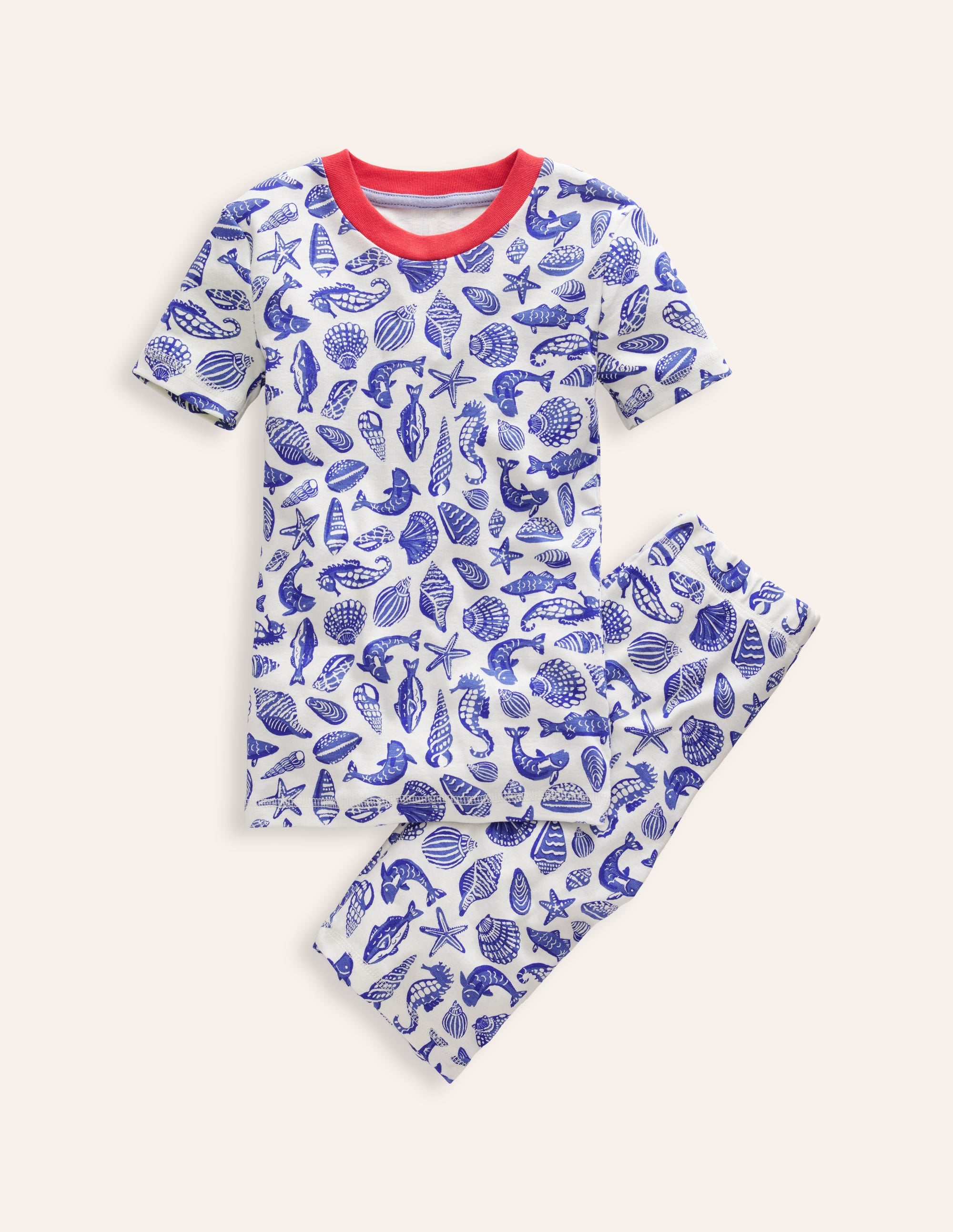 Snug Short John Pajamas-Sapphire Blue Seashore - Image 1