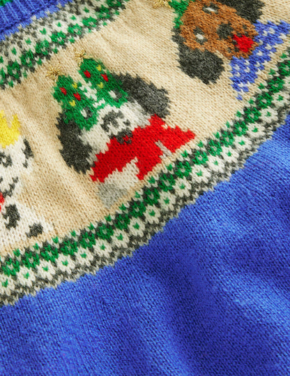 Fair Isle Sweater-Greek Blue Festive Dogs