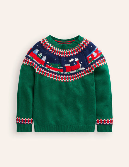 Fair Isle Sweater-Jewel Green Train