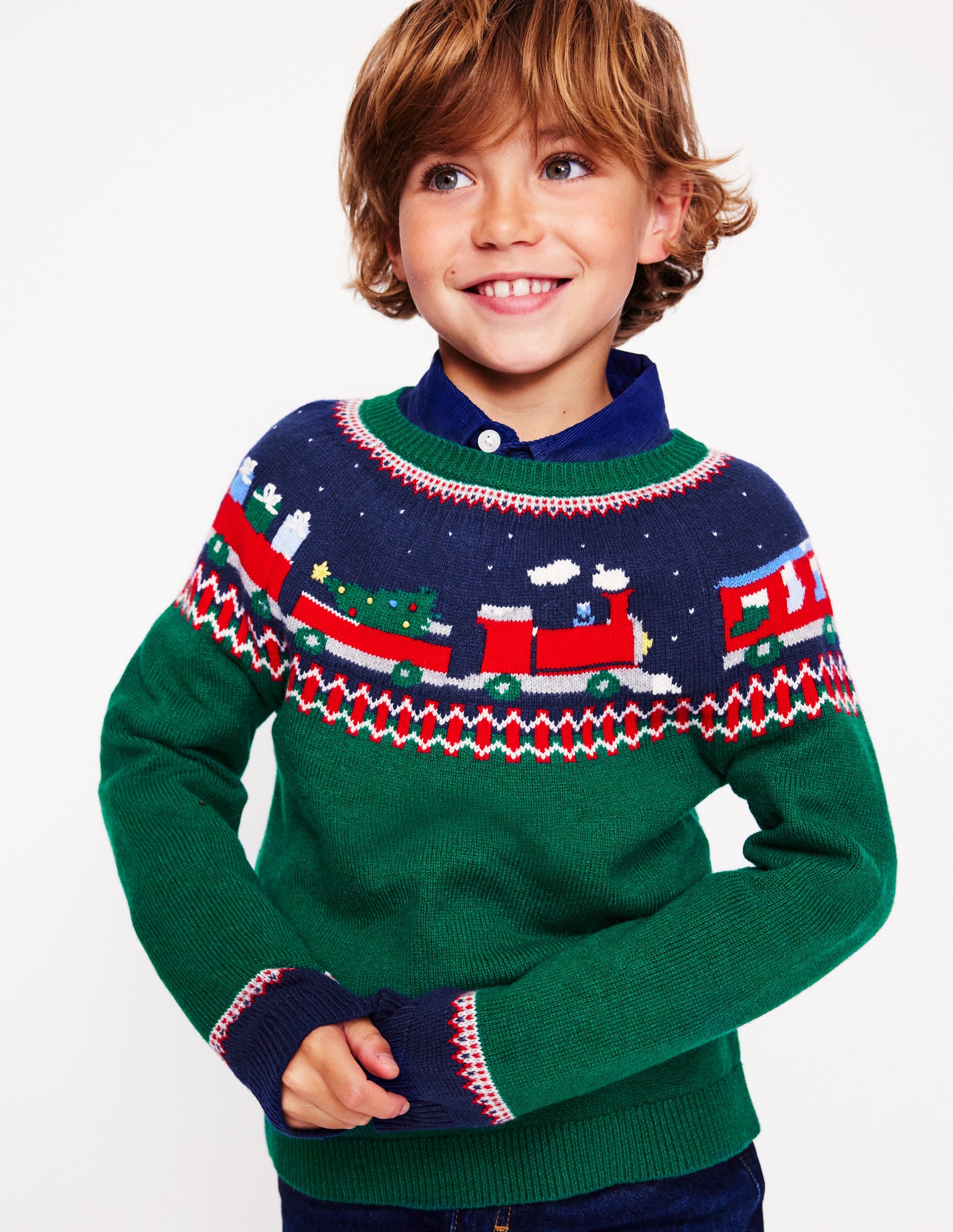Fair Isle Sweater-Jewel Green Train - Image 1
