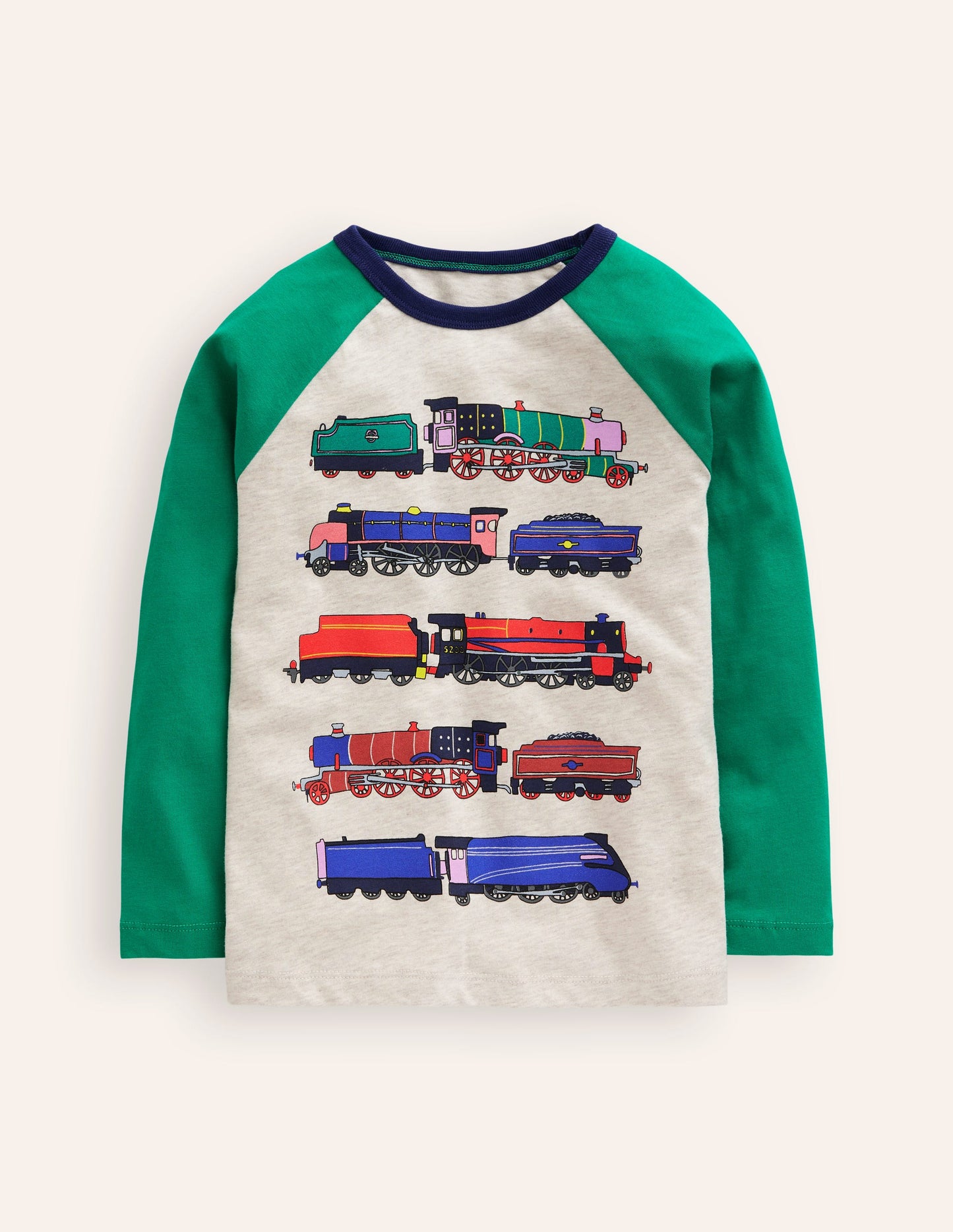 Printed Logo Raglan T-Shirt-Jewel Green Trains