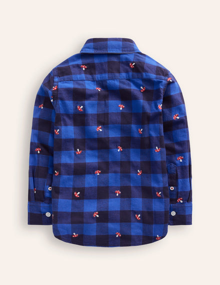 Cosy Cotton Check Shirt-Embroidered Toadstool Check