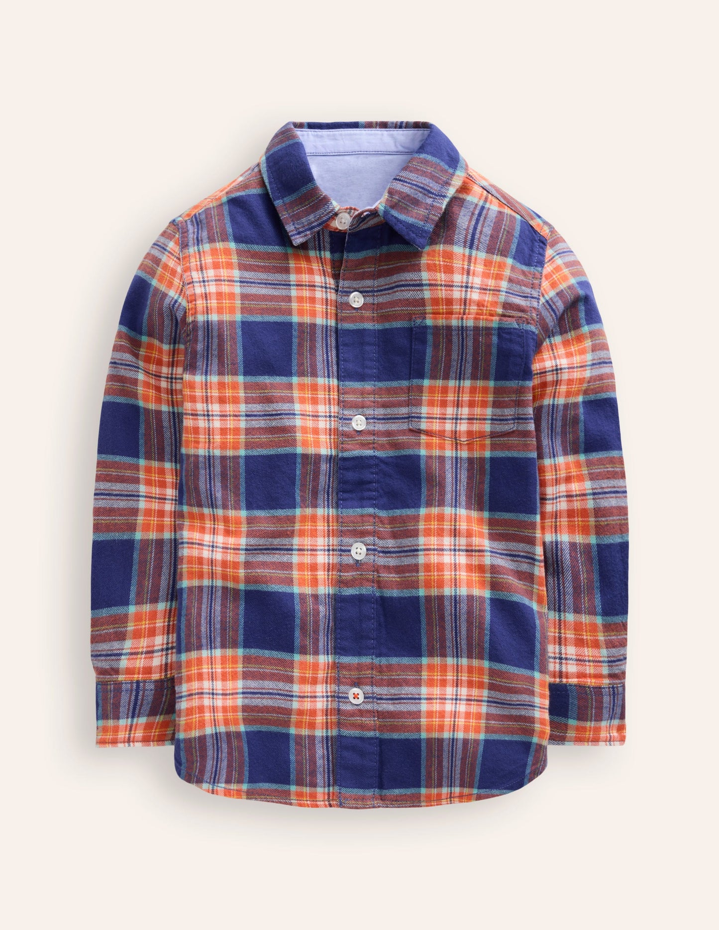 Cosy Cotton Check Shirt-Starboard/Terracotta Orange