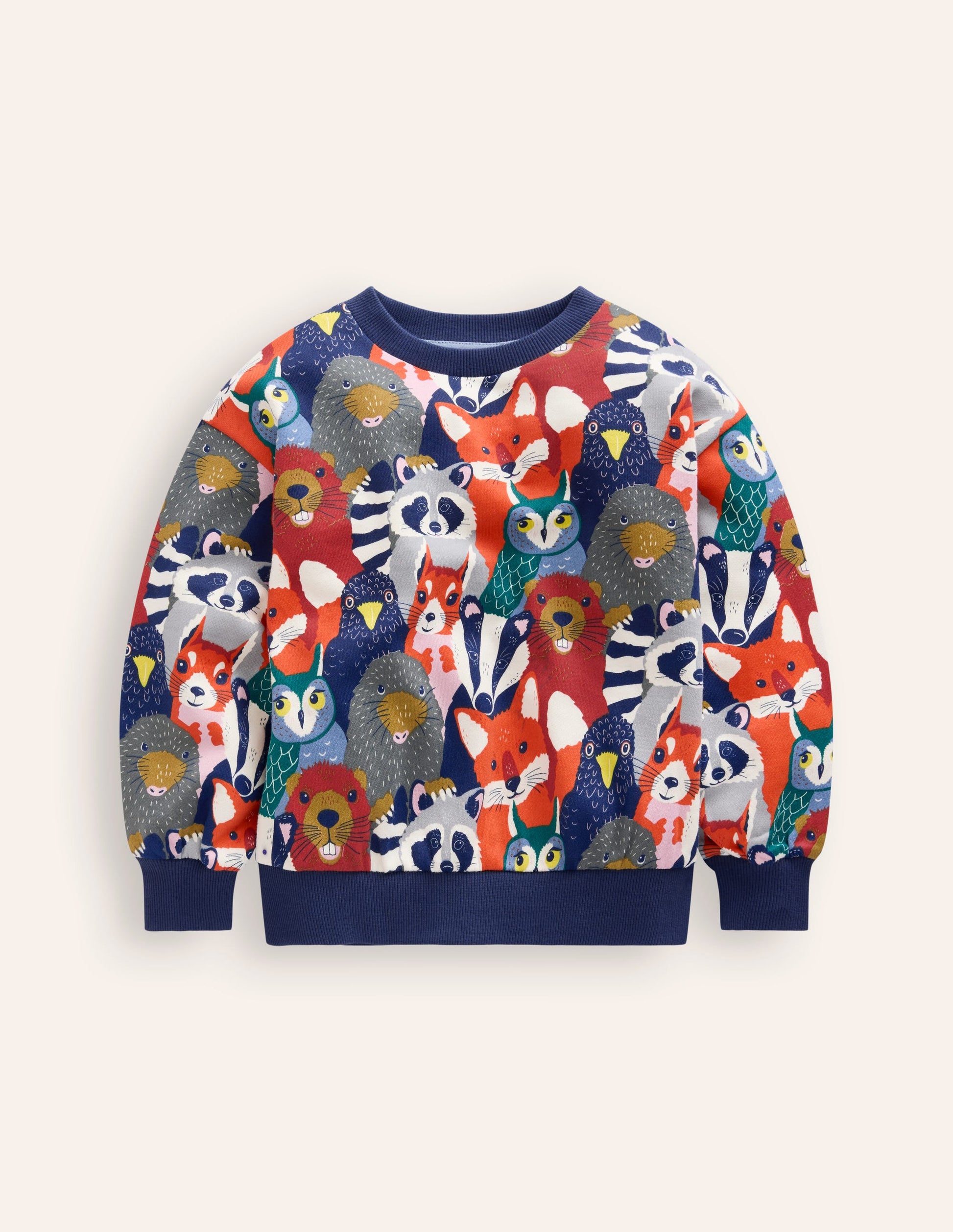 Printed Sweatshirt-Multi Animal Faces-1