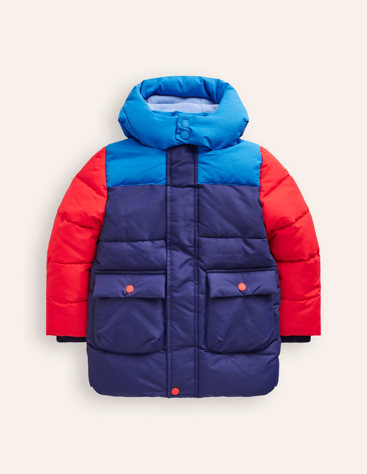 Fleece Lined Puffer Coat-College Navy Colourblock - Image 1