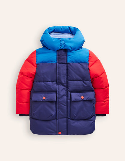 Fleece Lined Puffer Coat-College Navy Colourblock-1