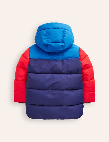 Fleece Lined Puffer Coat-College Navy Colourblock-2