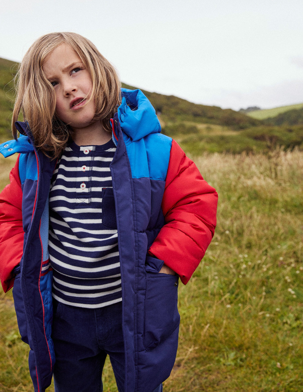 Fleece Lined Puffer Coat-College Navy Colourblock - Image 6