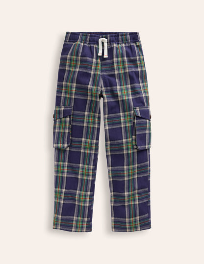 Cosy Lined Cargo Pants-Navy / Green Check