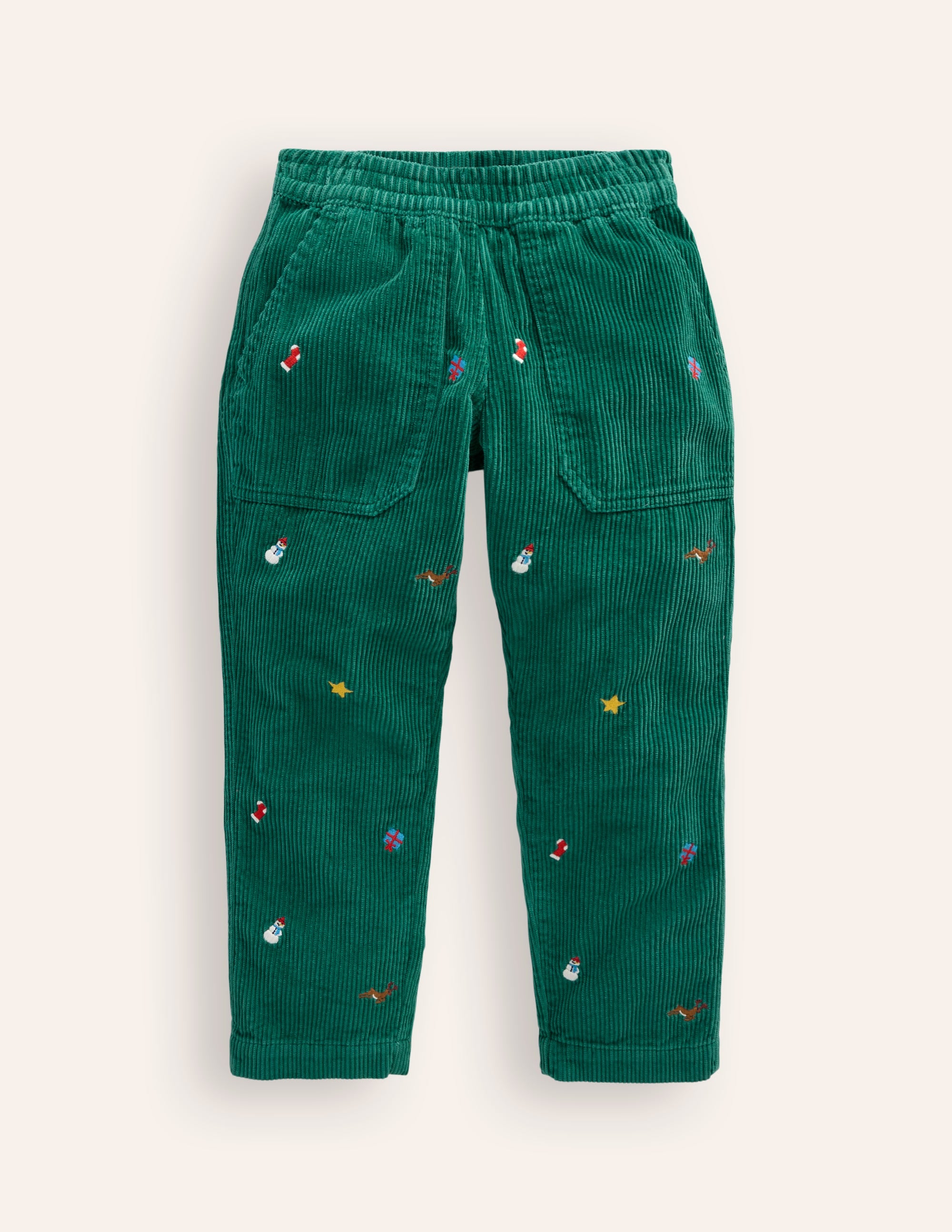 Pull-On Cord Pants-Festive Embroidery - Image 1