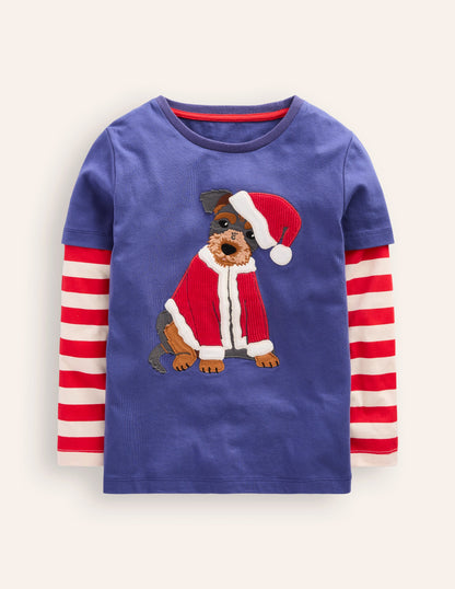 Applique Mock Sleeve T-shirt-Bluejay Janet-1