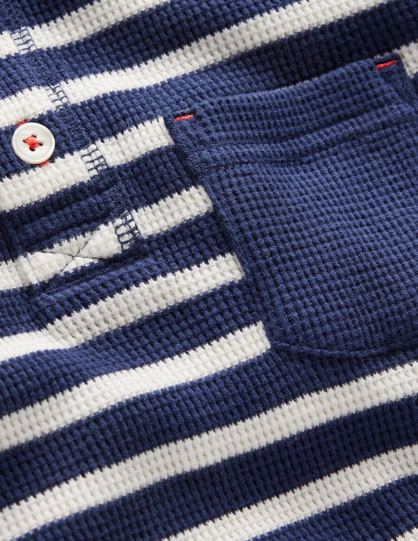 Cosy Waffle Henley T-Shirt-College Navy and Ivory Stripe