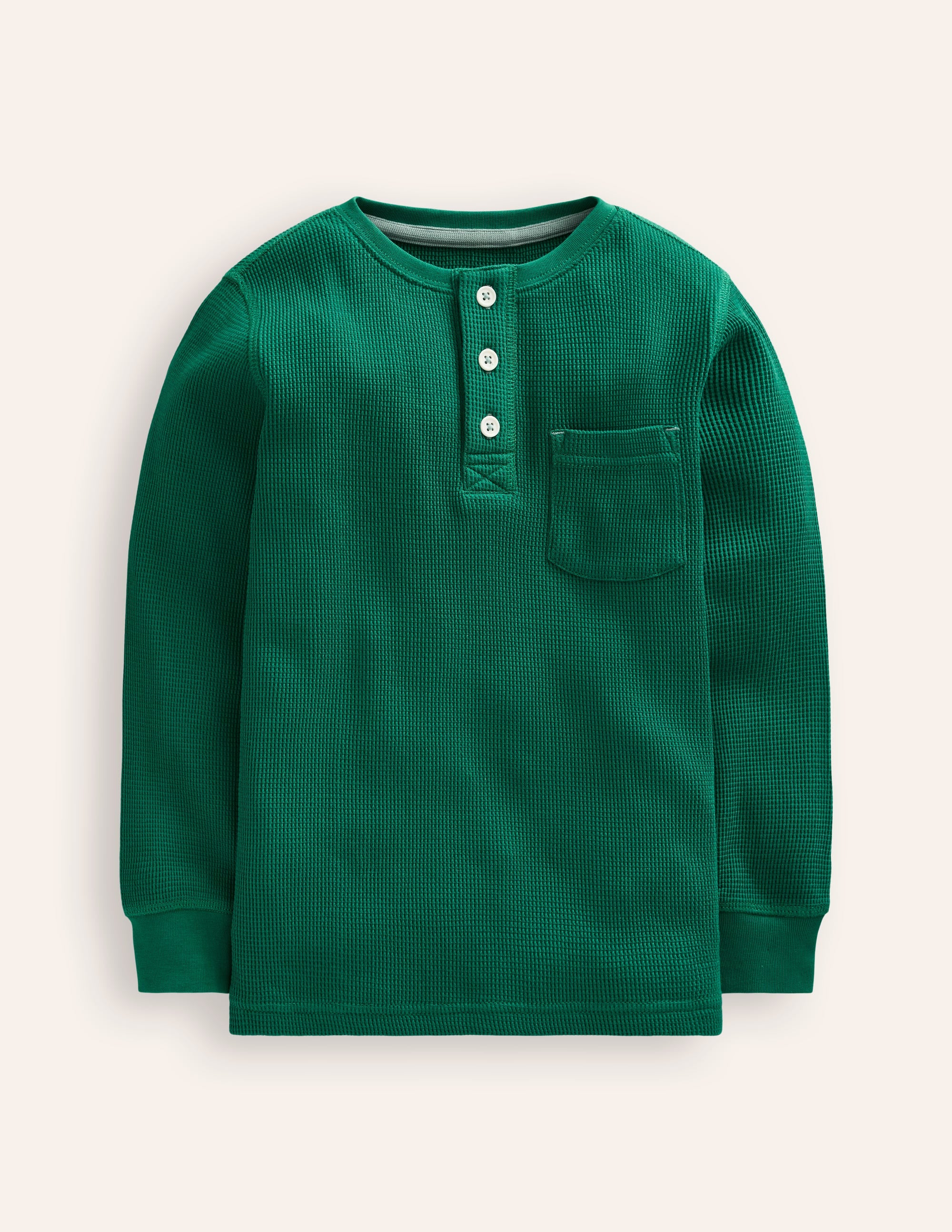 Cosy Waffle Henley T-Shirt-Jewel Green - Image 1