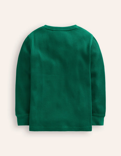 Cosy Waffle Henley T-Shirt-Jewel Green