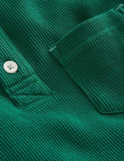 Cosy Waffle Henley T-Shirt-Jewel Green