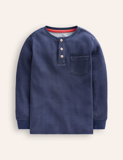 Cosy Waffle Henley T-Shirt-College Navy Marl