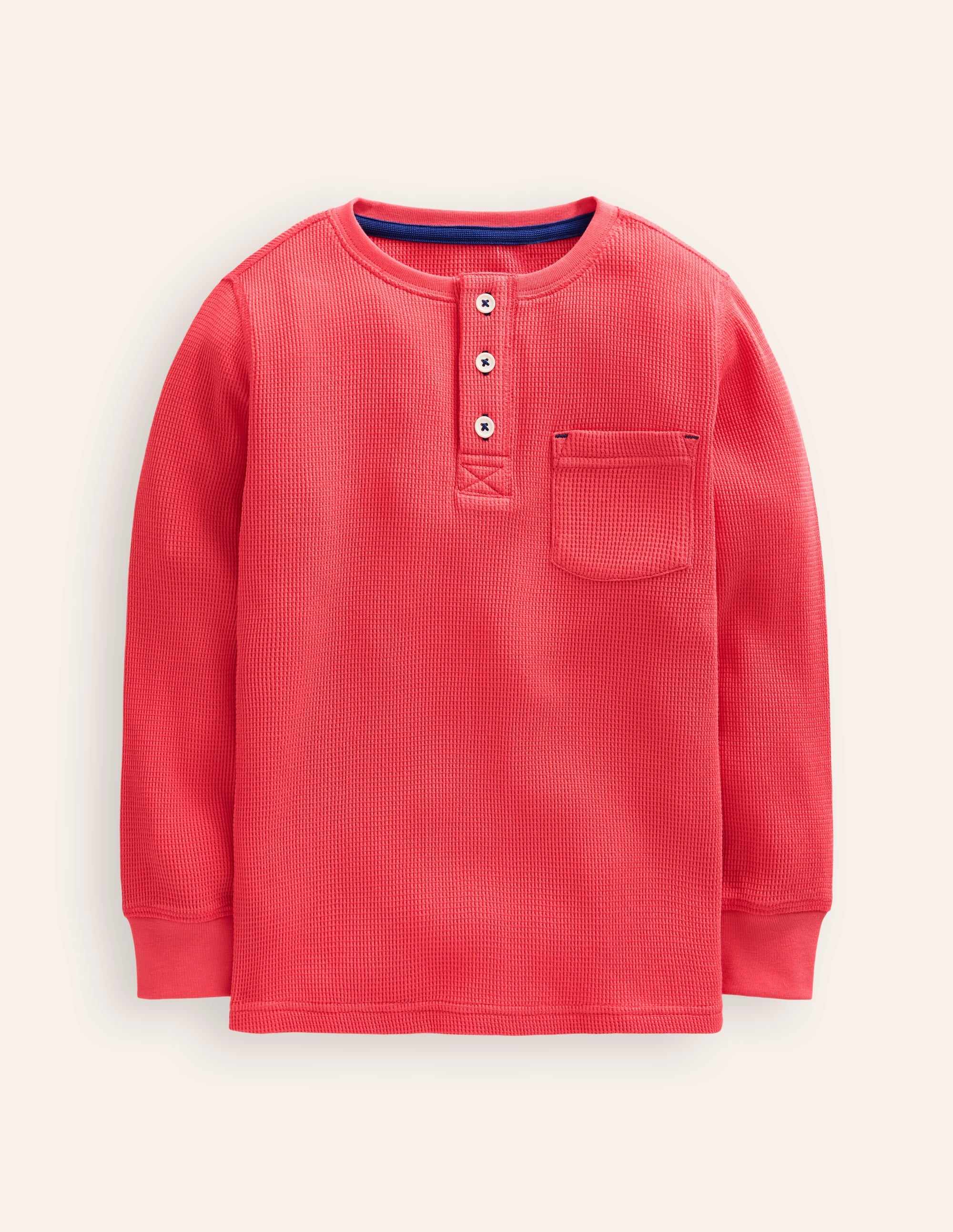Cosy Waffle Henley T-Shirt-Jam Red - Image 1