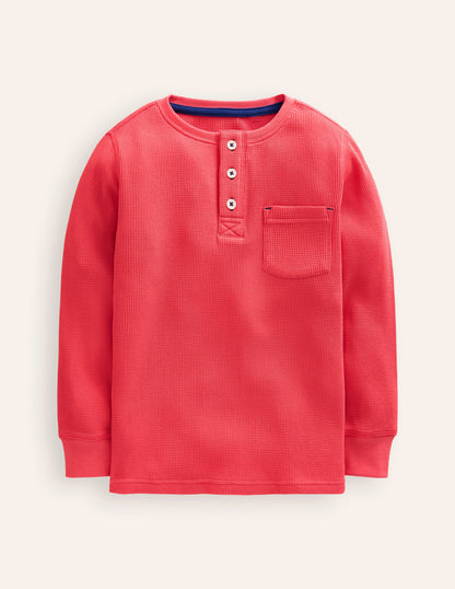 Cosy Waffle Henley T-Shirt-Jam Red