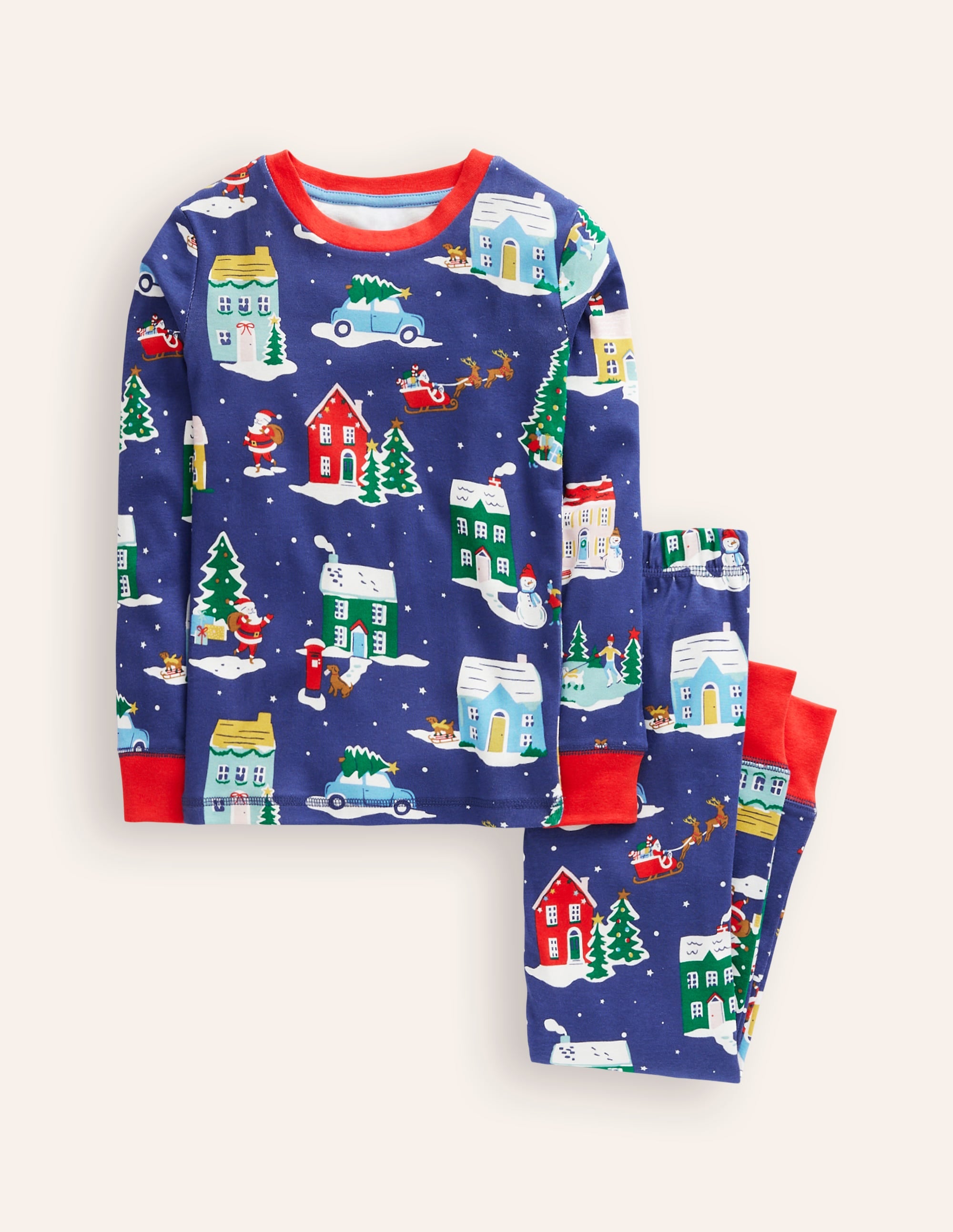 Snug Long John Pajamas-Christmas Houses | Boden USA