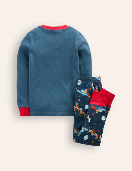 Snug Long John Pajamas-Robot Blue Space Santa