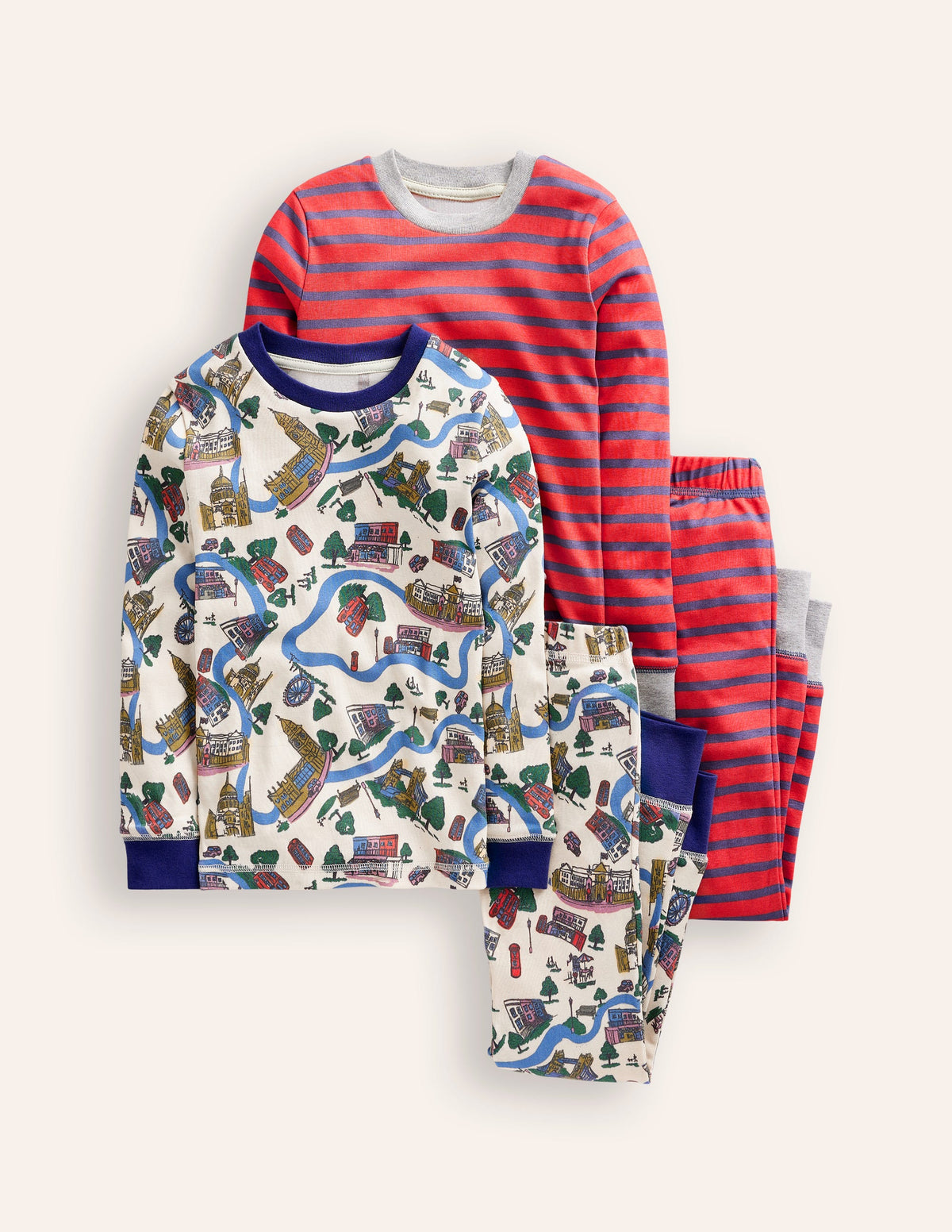 Snug Twin Pack Pajamas-London Scene and Stripe - Image 1