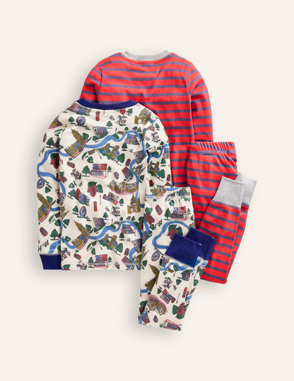 Snug Twin Pack Pajamas-London Scene and Stripe