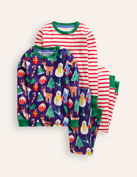 Snug Twin Pack Pajamas-Christmas Presents and Stripe