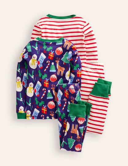 Snug Twin Pack Pajamas-Christmas Presents and Stripe