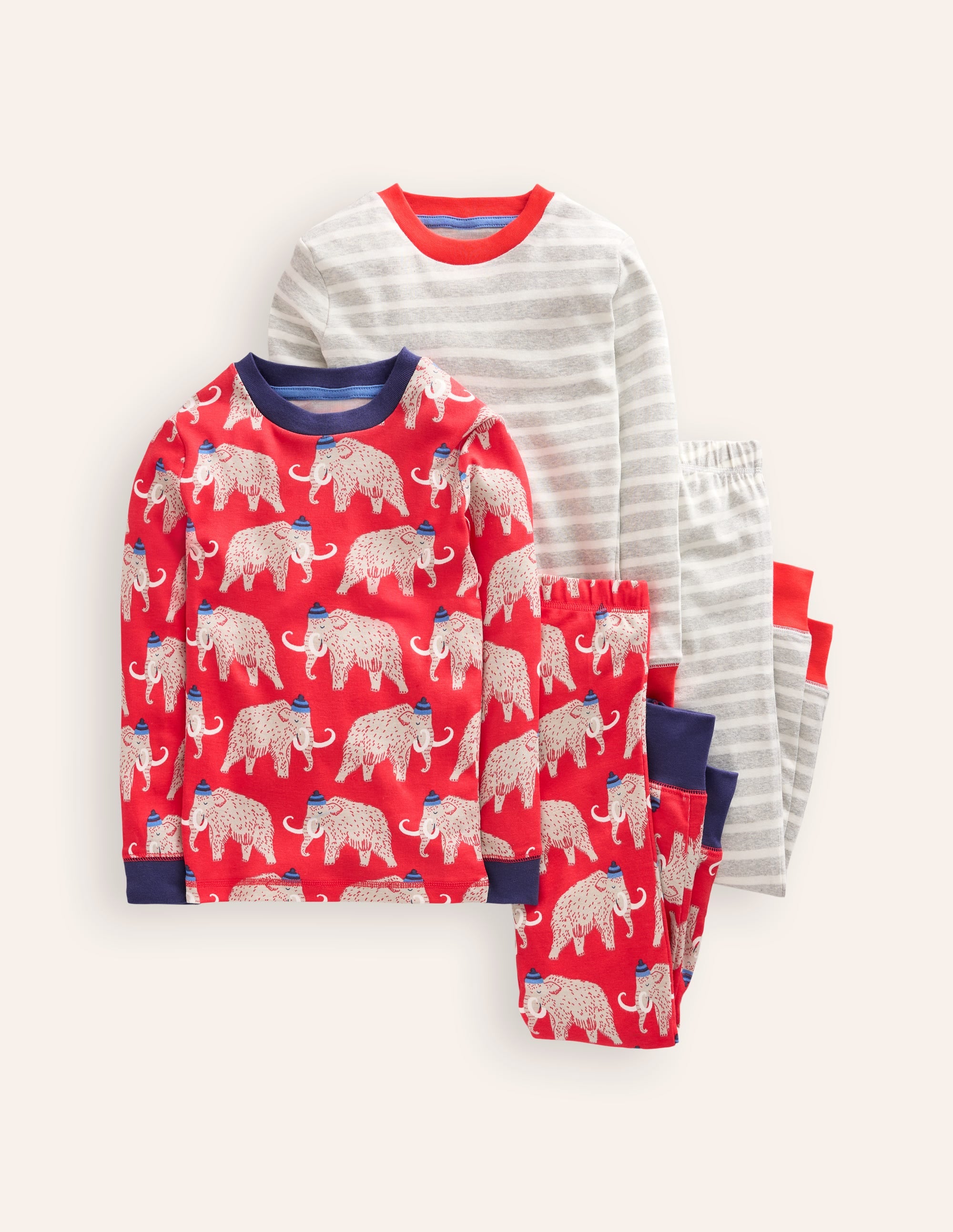 Snug Twin Pack Pajamas-Red Mammoth and Grey Stripe - Image 1