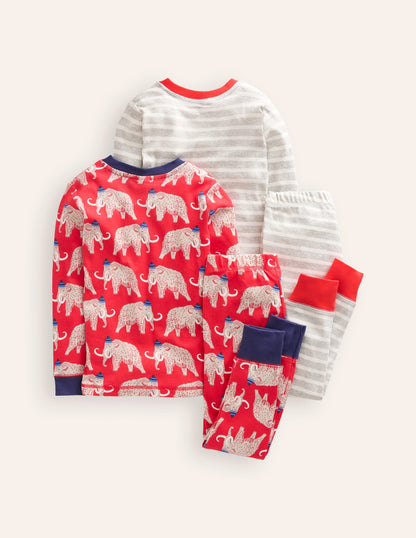 Snug Twin Pack Pajamas-Red Mammoth and Grey Stripe