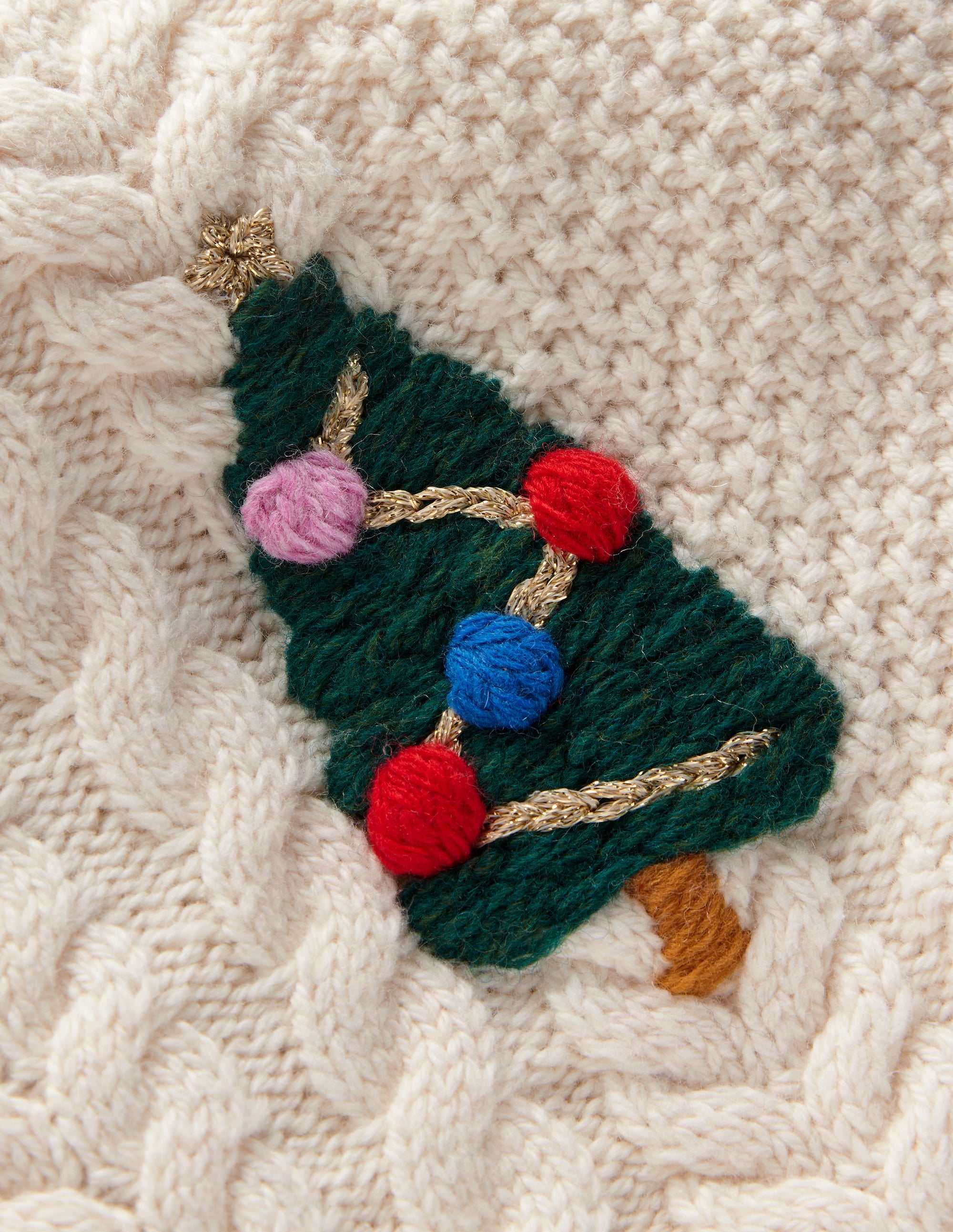 Festive Cable Sweater-Ecru Marl - Image 3