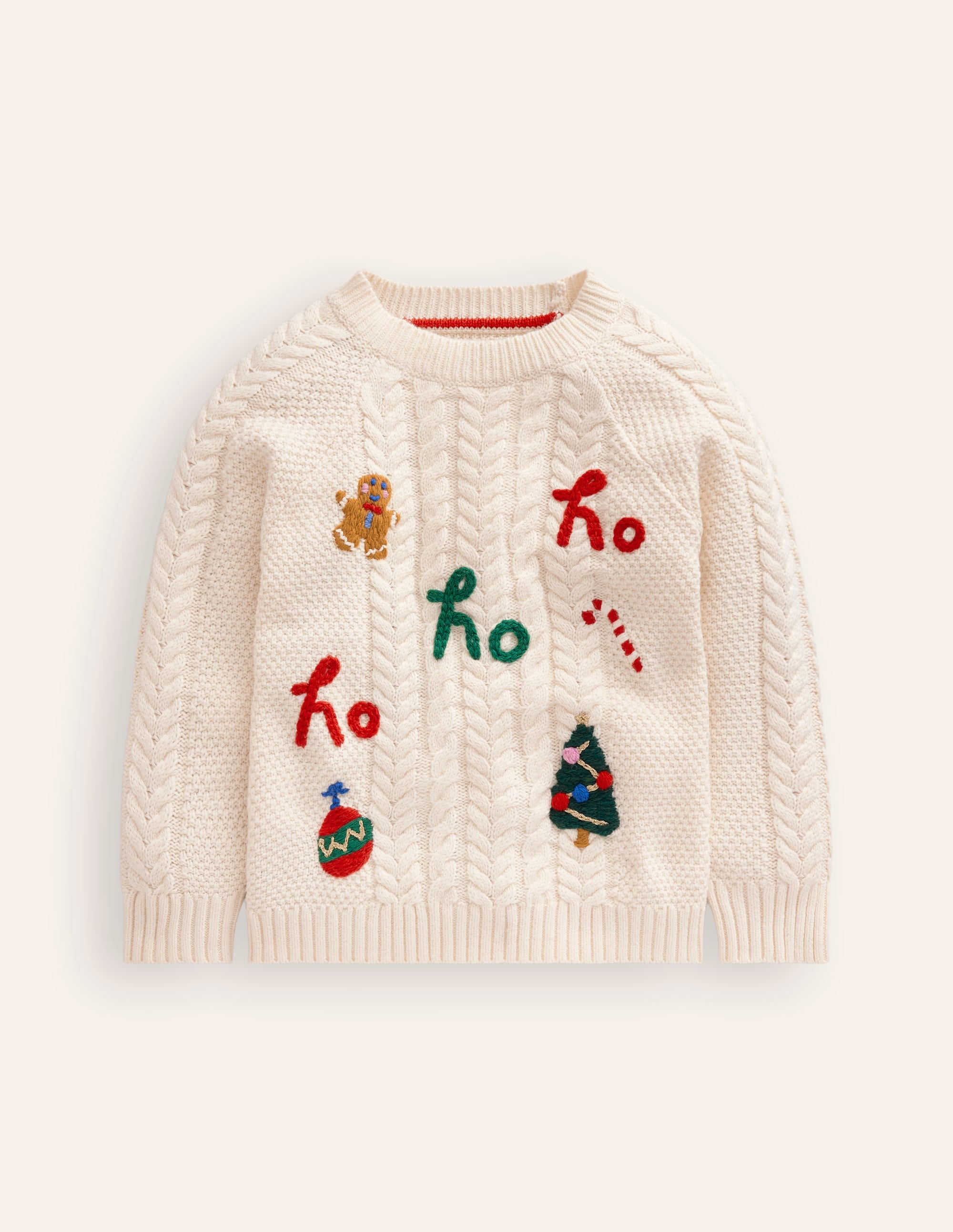 Festive Cable Sweater-Ecru Marl - Image 1